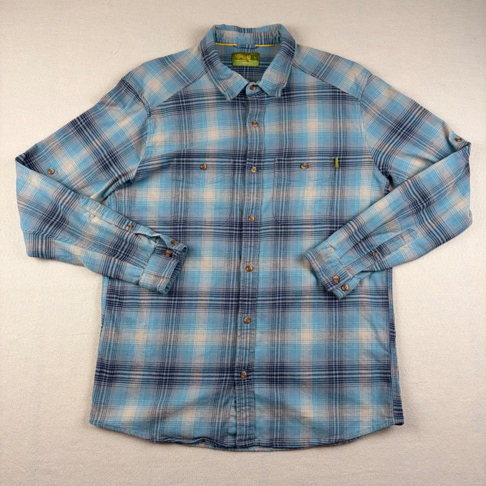 Marsh Wear Westerly Flannel Mens Large Blue Plaid Button Down Shirt MWW2020